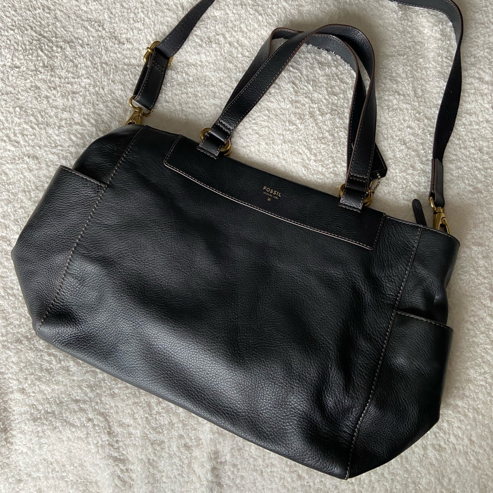 Fossil Black Leather Tote/Laptop Bag NWOT
